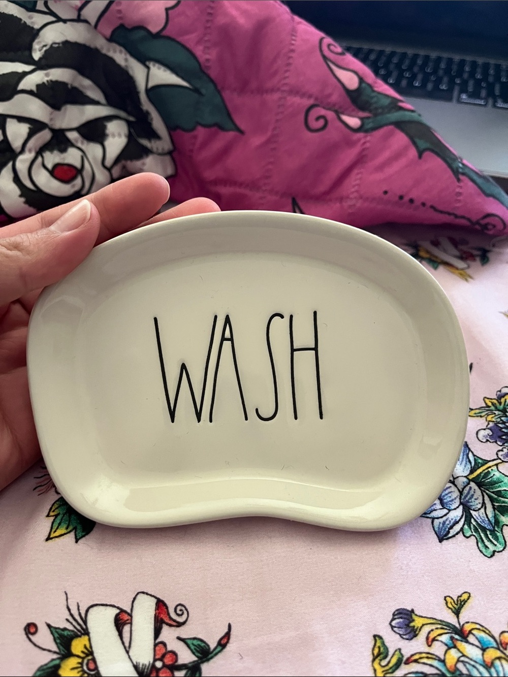 Rae Dunn White Ceramic Soap Tray with WASH Lettering